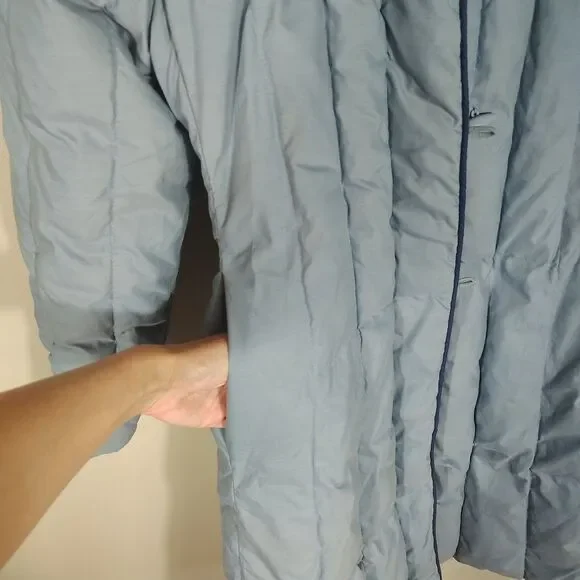 Woolrich Womens Down Coat Size Small Blue Puffer Toggle Vintage Long Jacket - Picture 8 of 12